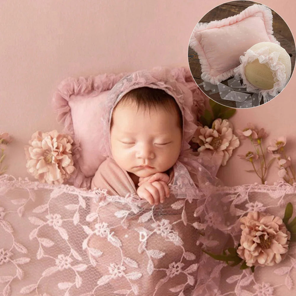 0-1 Month Newborn Baby Photography Props Lace Pillow Hats 2pcs/Set Baby Girl Boy Posing Props Newborn Picture Props Accessories