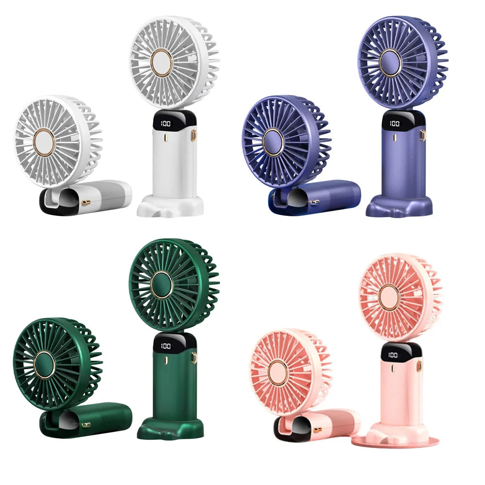 4000mAh Handheld Mini Fan Foldable Portable Neck Hanging Fans 5 Speed USB Rechargeable Fan with Phone Stand and Display Screen