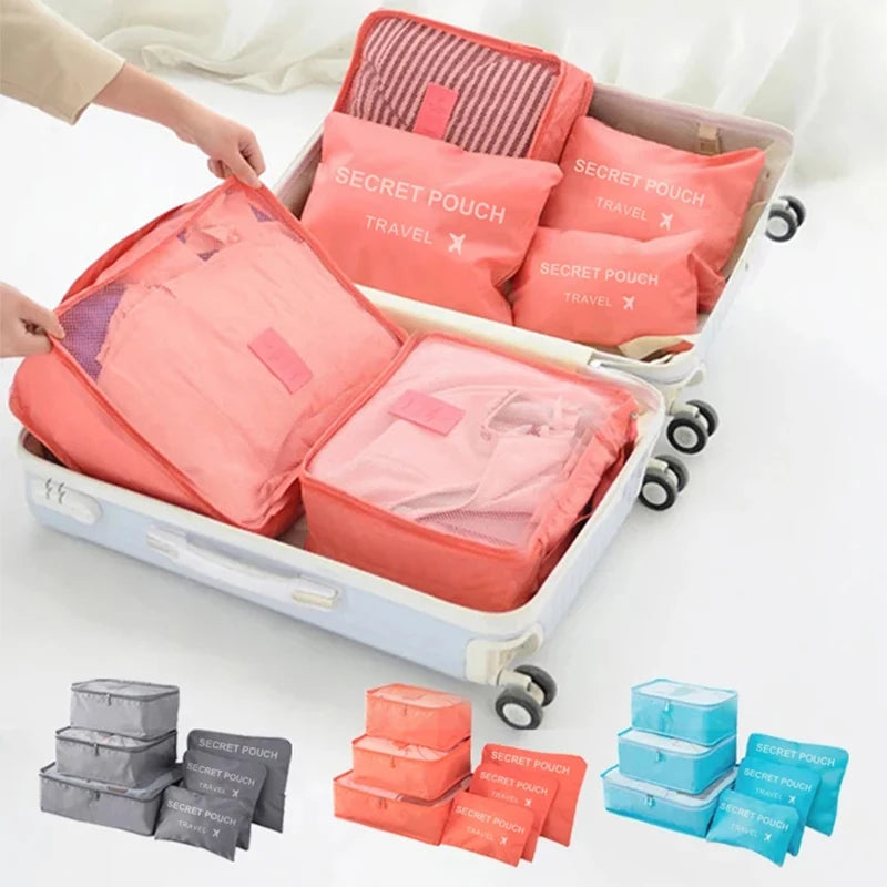 6 Pcs/Set Pink/Blue/Grey Travel Storage Bag Large Capacity Waterproof Luggage Clothing Underwear Storage Bag Bag With Zipper