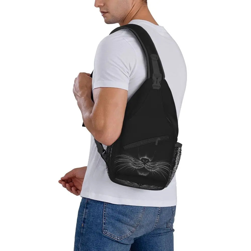 Black Cat Panther Animal Chest Bag Men Sling Crossbody Backpack Chest Bag Travel Hiking Daypack Shoulder Bag