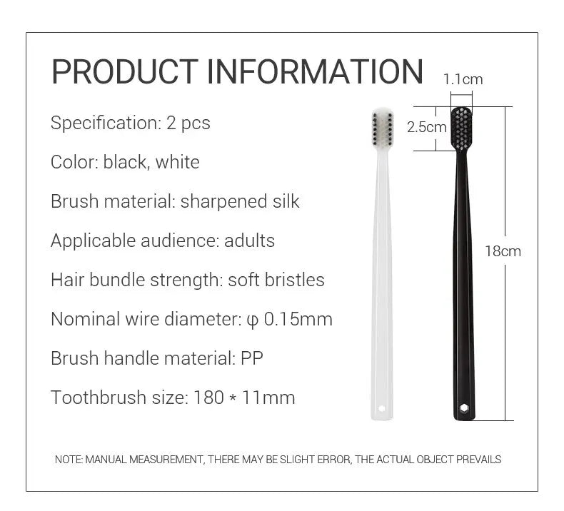 10PC Bamboo Charcoal Brush Silk Soft Bristle Toothbrushes, Black and White MEN'S AND WOMEN'S Adult Toothbrushes, Family Set