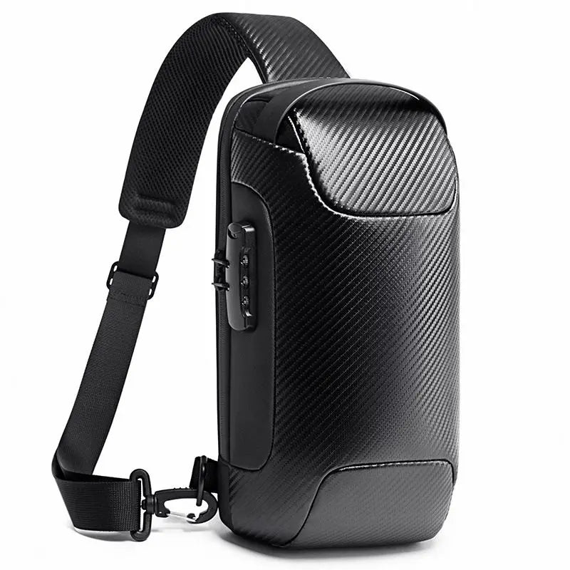 BANGE Upgraded  Chest Bag Pack Men Waterproof Multifunction Carbon Fiber Pattern Crossbody Bag USB Sling Shoulder Bags Messenger