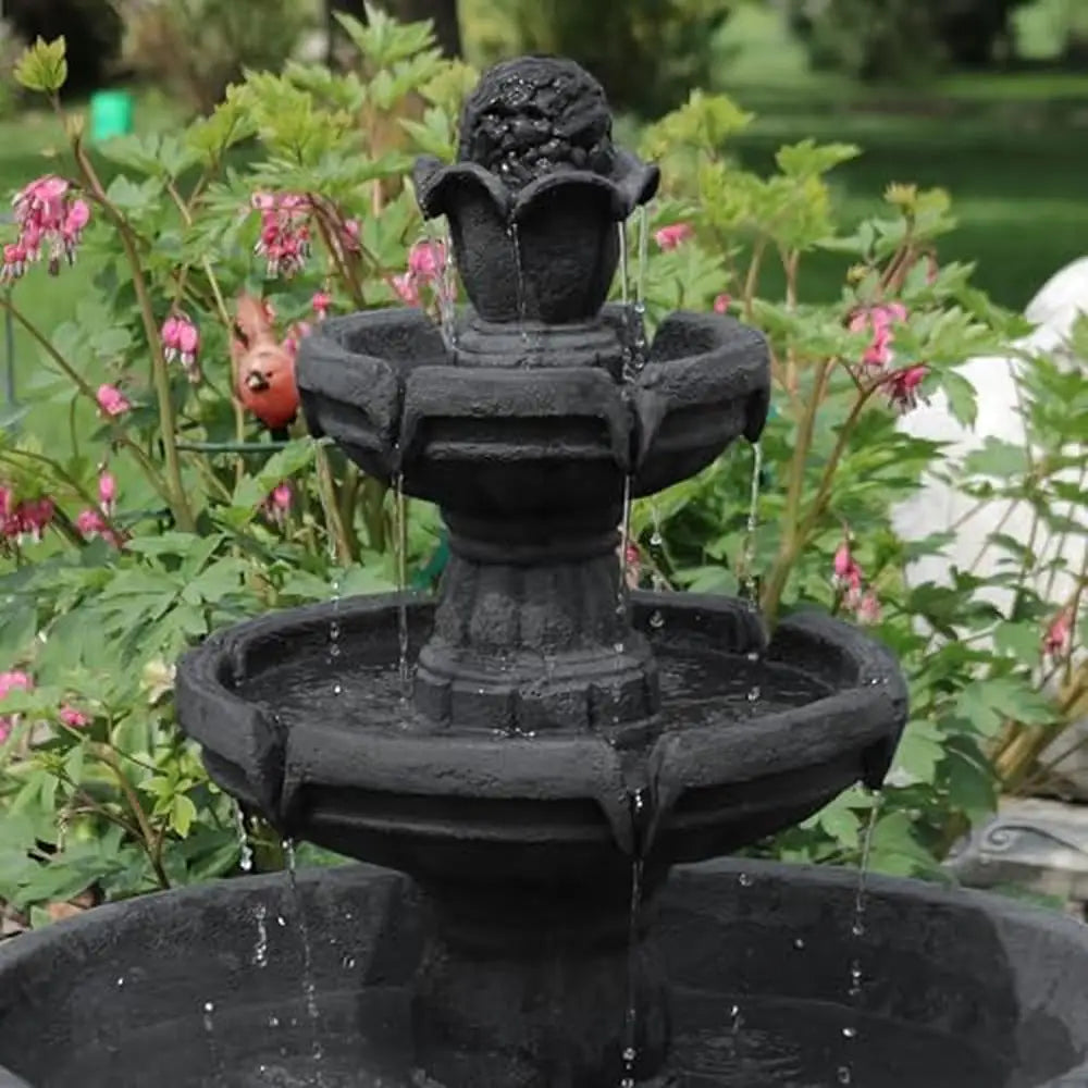 34" 3-Tier Outdoor Water Fountain Waterfall Feature Patio Yard or Lawn Resin Material Relaxing Sounds Easy Setup Dark Gray