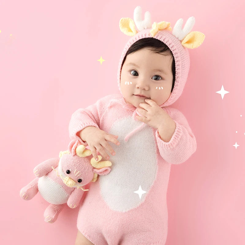 Baby Photography Clothes Lovely Knitted Dragon Outfit With Tail 3-5 Month Infant Photoshoot Props Sunflower Pillow Photo Prop