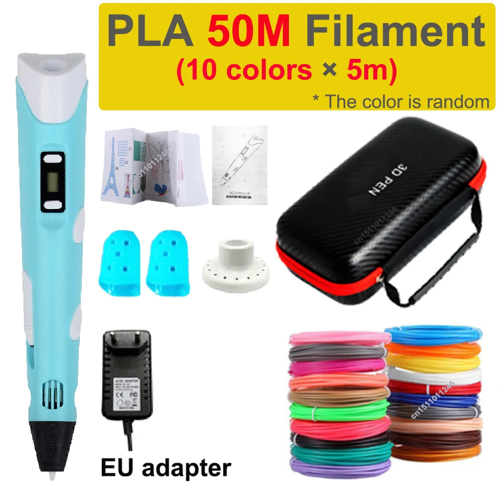 3D Printing Pen Children 3D Pen DIY Drawing Pens PLA Filament Birthday Christmas Boys Girls Gift For Kids With Travel Case