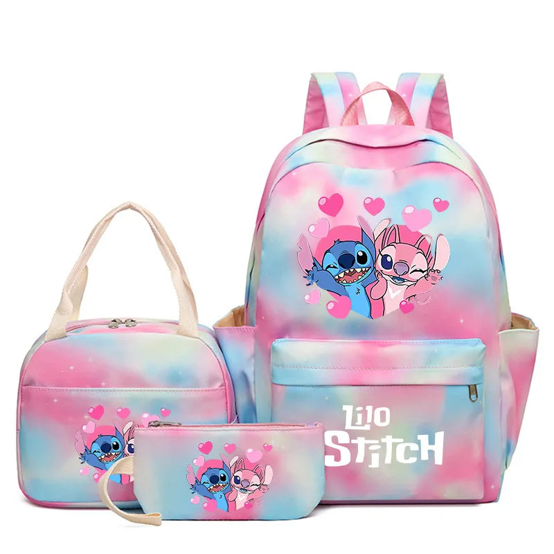 3Pcs/set Disney Lilo Stitch Student Boy Girl Schoolbag Colorful Backpack with Lunch Bag Children Teenager Cartoon School Bookbag