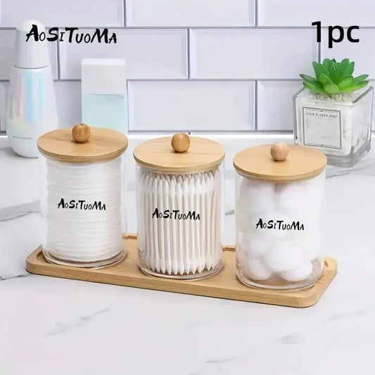 1pc High Appearance Level Transparent Cotton Swab Can Dustproof Storage Box Household Desktop Circular Storage Tank