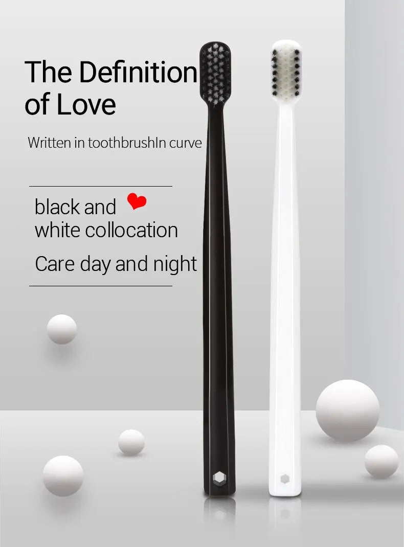 10PC Bamboo Charcoal Brush Silk Soft Bristle Toothbrushes, Black and White MEN'S AND WOMEN'S Adult Toothbrushes, Family Set