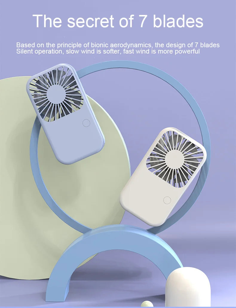 Compact Mini Fan Rechargeable Stand Small Pocket Fan with Three Wind Speeds Powerful Range Long-lasting Fan