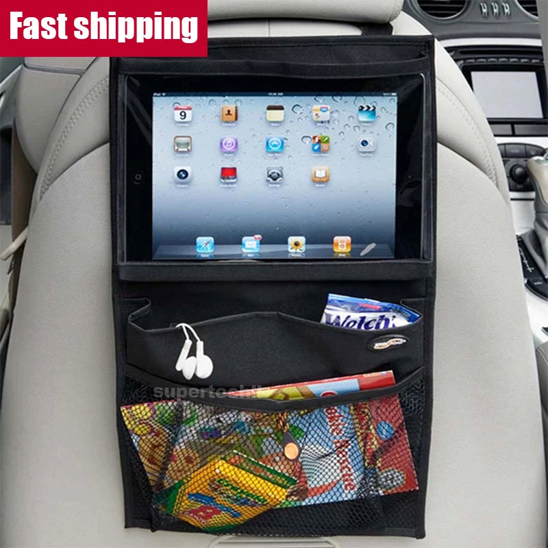 Car Back Seat Organiser Travel Tablet Storage Bag with Touch Screen Tablet Holder Automatic Storage Pocket Protector for Travel