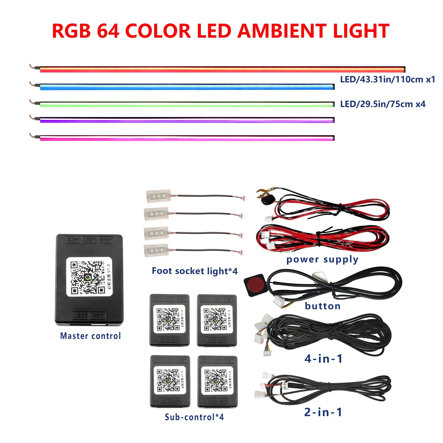 18/22 inch 213 64 Color Led Door Light Interior Rainbow Dashboard Acrylic Strip Rgb Kit Streamer Symphony Car Ambient Lighting