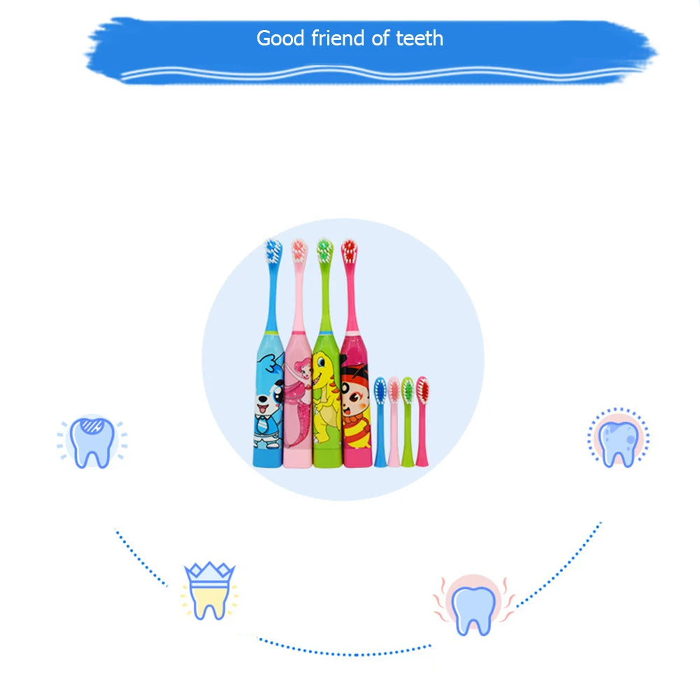 Children Electric Toothbrush with Replaceable Head Cartoon Automatic Electric Toothbrush Teeth Whitening Brush for Wash Supplies