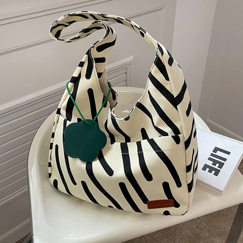 Zebra-Stripe Canvas Crossbody Bag  for Woman Shcool Bookbag College Student