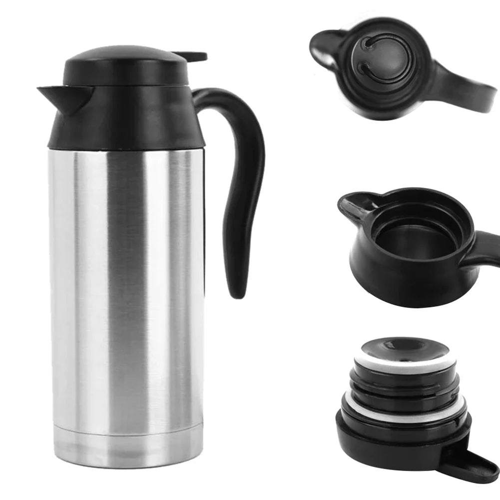 750ML Car Electric Heating Cup Kettle 12/24V Stainless Steel Water Heater Bottle for Tea Coffee Drinking Travel Truck Motorcycle