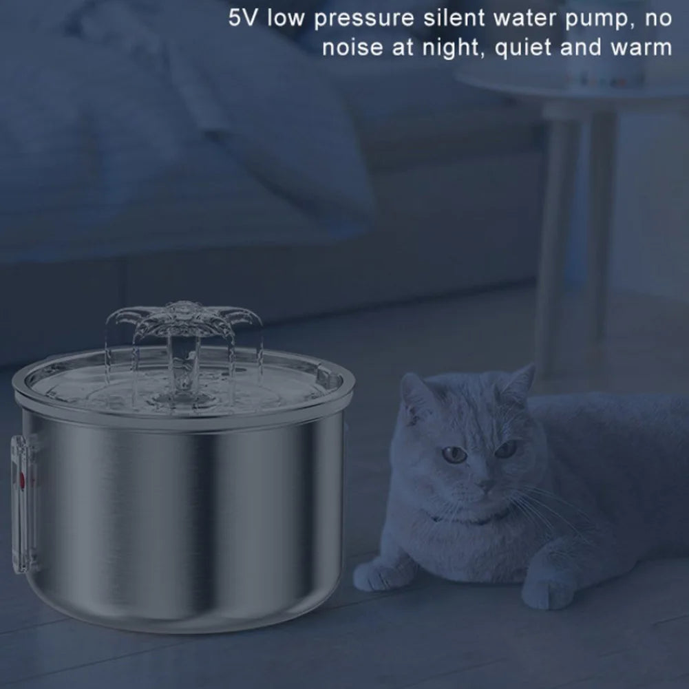 2L Automatic Pet Water Fountain 304 Stainless Steel Ultra-Quiet Pump Automatic Circulation Water Fountain for Cats Dogs