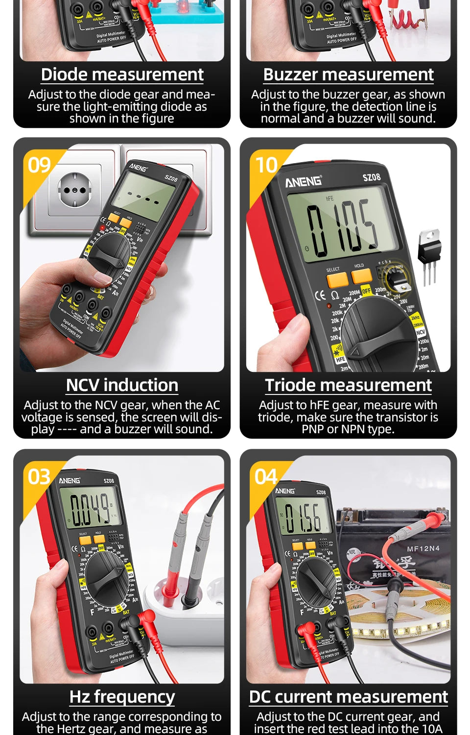 ANENG SZ08 Digital Ultra-thin Multimeter Storage Professional Meter Auto Voltmeter AC DC 220V Resistance Handhold Testers