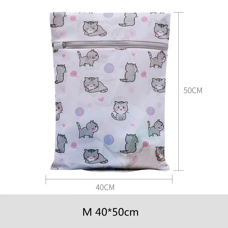 Cartoon Cat Printing Laundry Bag for Washing Machines Lingerie Wash Bags Foldable Dirty Clothes Bag Bra Underwear Laundry Basket