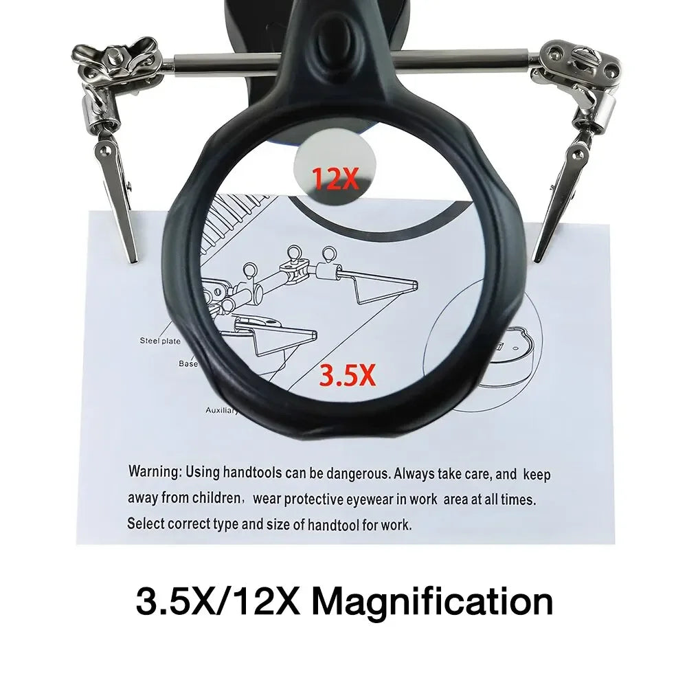 3.5X 12X Welding Auxiliary Clip Magnifier Electric Soldering Iron Circuit Board Welding Iron Magnifying Glass Bracket Tools