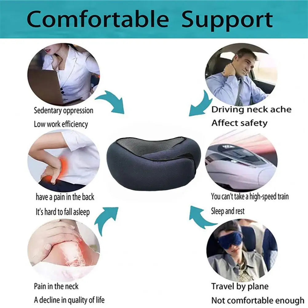 Adjustable U-Shaped Memory Foam Travel Neck Pillow for Car, Airplane, and Portable Headrest Support During Sleep