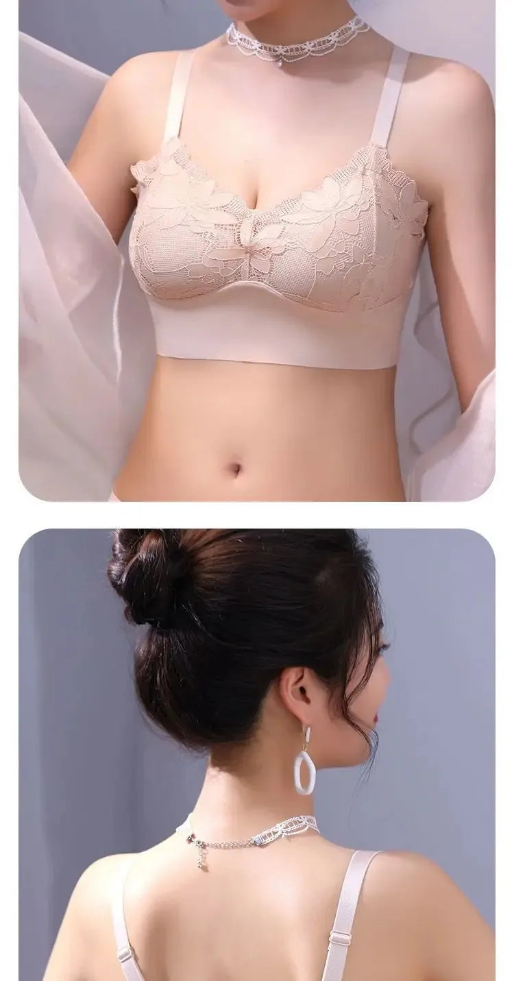 3pcs Ice Silk Seamless Lace Bra No Steel Ring Comfortable Large Size Bra vest bra Gather Anti Sagging Underwear