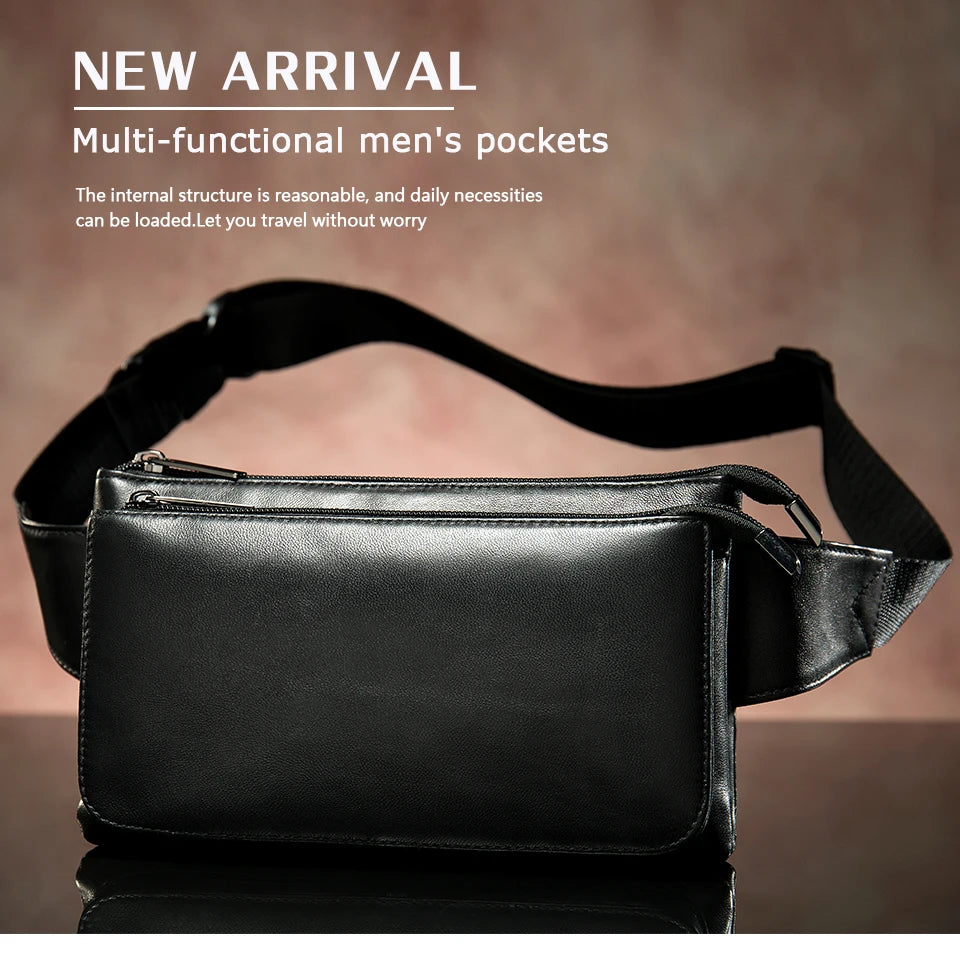 Casual Men's Waist Bag Real Goat Leather For Men Male Fanny Pack Designer Luxury Brand Bag Belt Men Chest/hip Bags Sling Pack