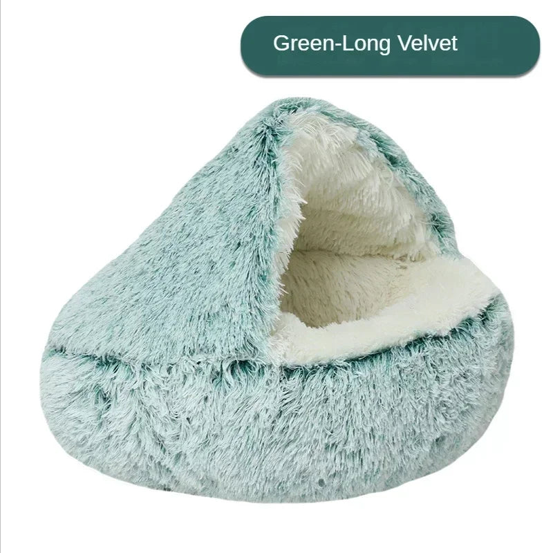 1PC Cat Beds Round Soft Plush Burrowing Cave Hooded Cat Bed Donut for Dogs Cats Comfortable Self Warming Dog Bed Pet Accessories