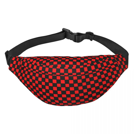 Custom Checkerboard Geometric Plaid Fanny Pack Men Women Cool Black And Red Sling Crossbody Waist Bag Cycling Phone Money Pouch