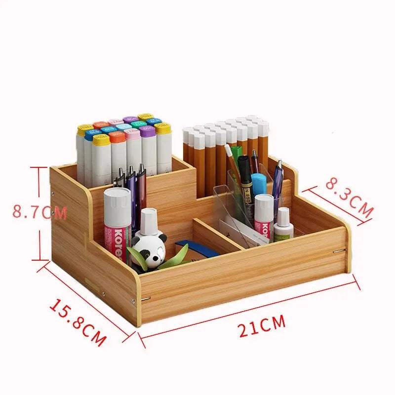 1pc Wooden Desk Organizer Multi-Functional DIY Pen Holder Storage Box Desktop Stationary Storage Rack for Home Office and School