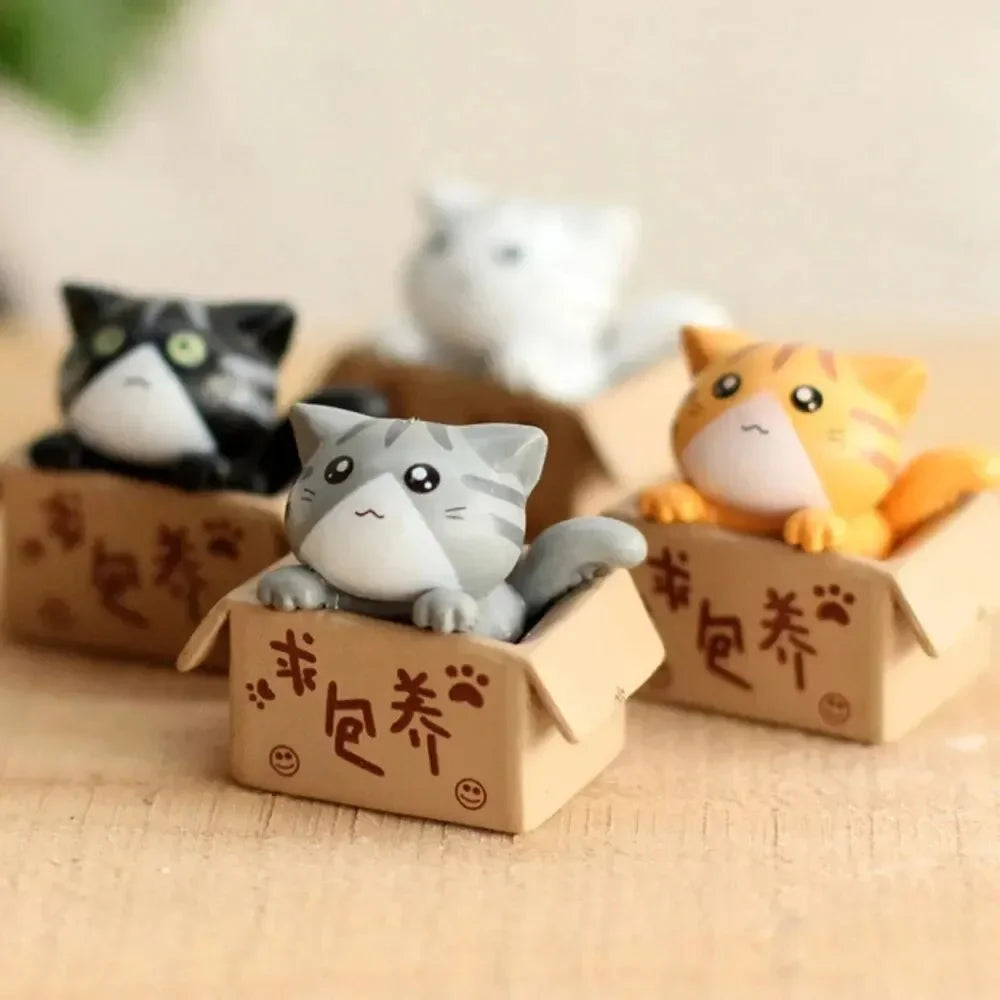 4pcs Mini Cat Ornament Garden Kitten Statue Gift For Kids Children Baby Room Cute Kawaii Toy Miniature Figurines Home Decoration