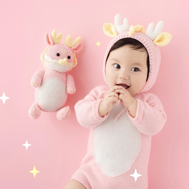 Baby Photography Clothes Lovely Knitted Dragon Outfit With Tail 3-5 Month Infant Photoshoot Props Sunflower Pillow Photo Prop