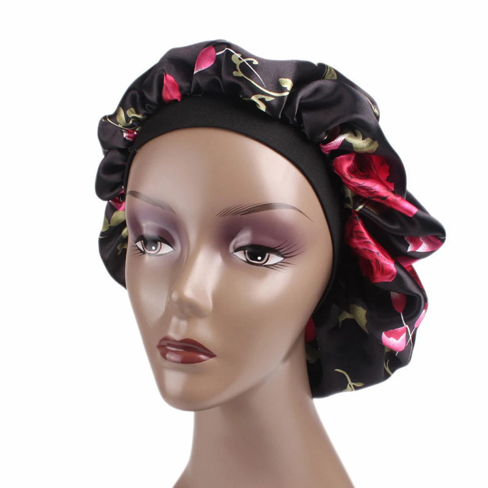 1 Pc Soft Night Sleep Hat Women Elastic Wide Band Fashion Hair Loss Cover Head Wrap Satin Bonnet  Beauty Chemo Caps Care