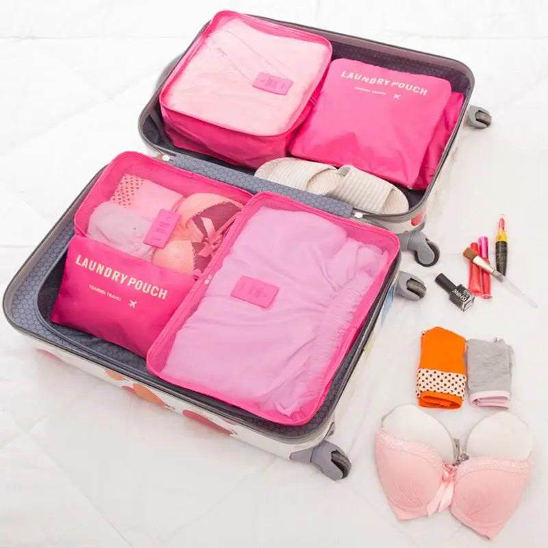 6 Pcs/Set Pink/Blue/Grey Travel Storage Bag Large Capacity Waterproof Luggage Clothing Underwear Storage Bag Bag With Zipper