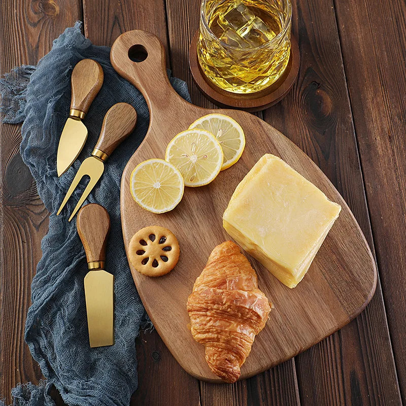 Acacia wood cutting board cutting board steak western fruit chopping board   set cheese knife three-piece set