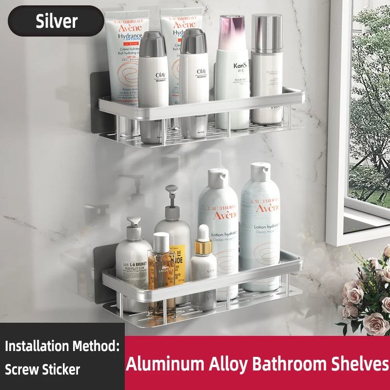 Bathroom Shelf Kitchen Storage Organizer Aluminum Alloy Shampoo Rack Shower Shelf Bathroom Accessories No Drill Shelf