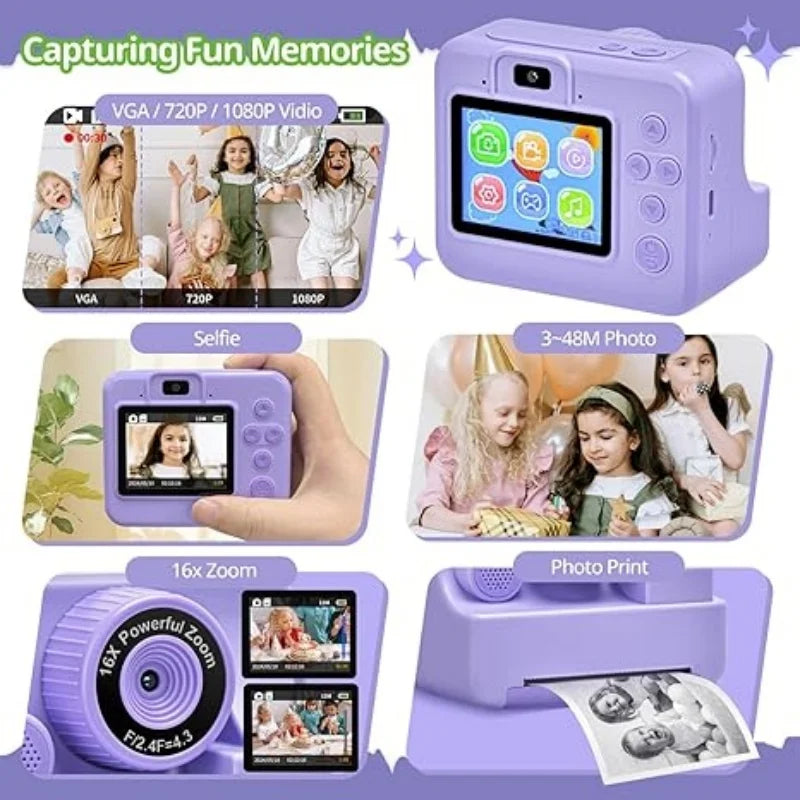 Children'sinstant printing camera,children's video photography, digital camera, toy, mini printer, boys and girls' birthdaygifts