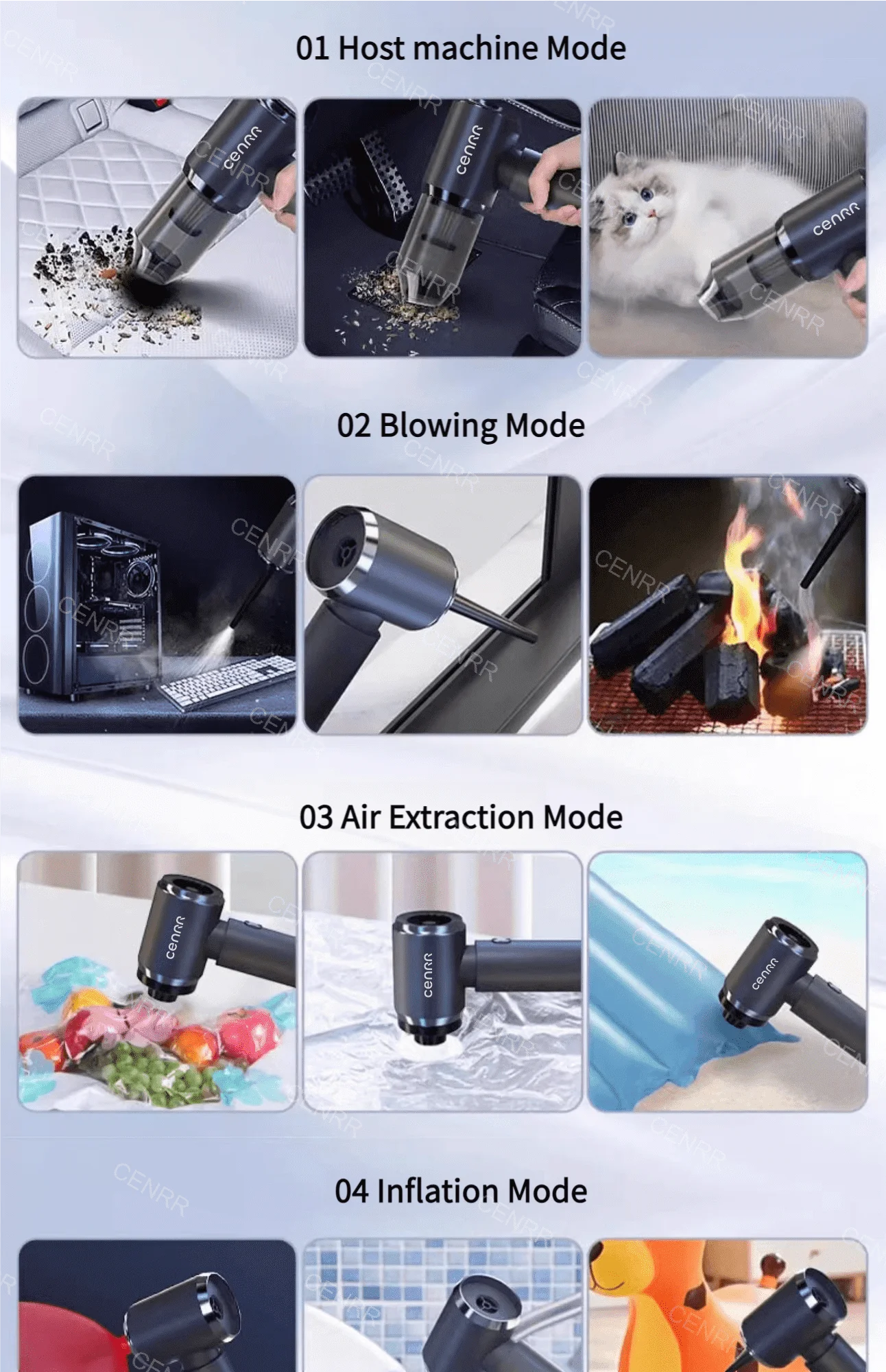 CENRR 140000PA Car Vacuum Cleaner Mini Portable Powerful Strong Suction Car Wireless Cleaner Handheld Blower for Home Appliance