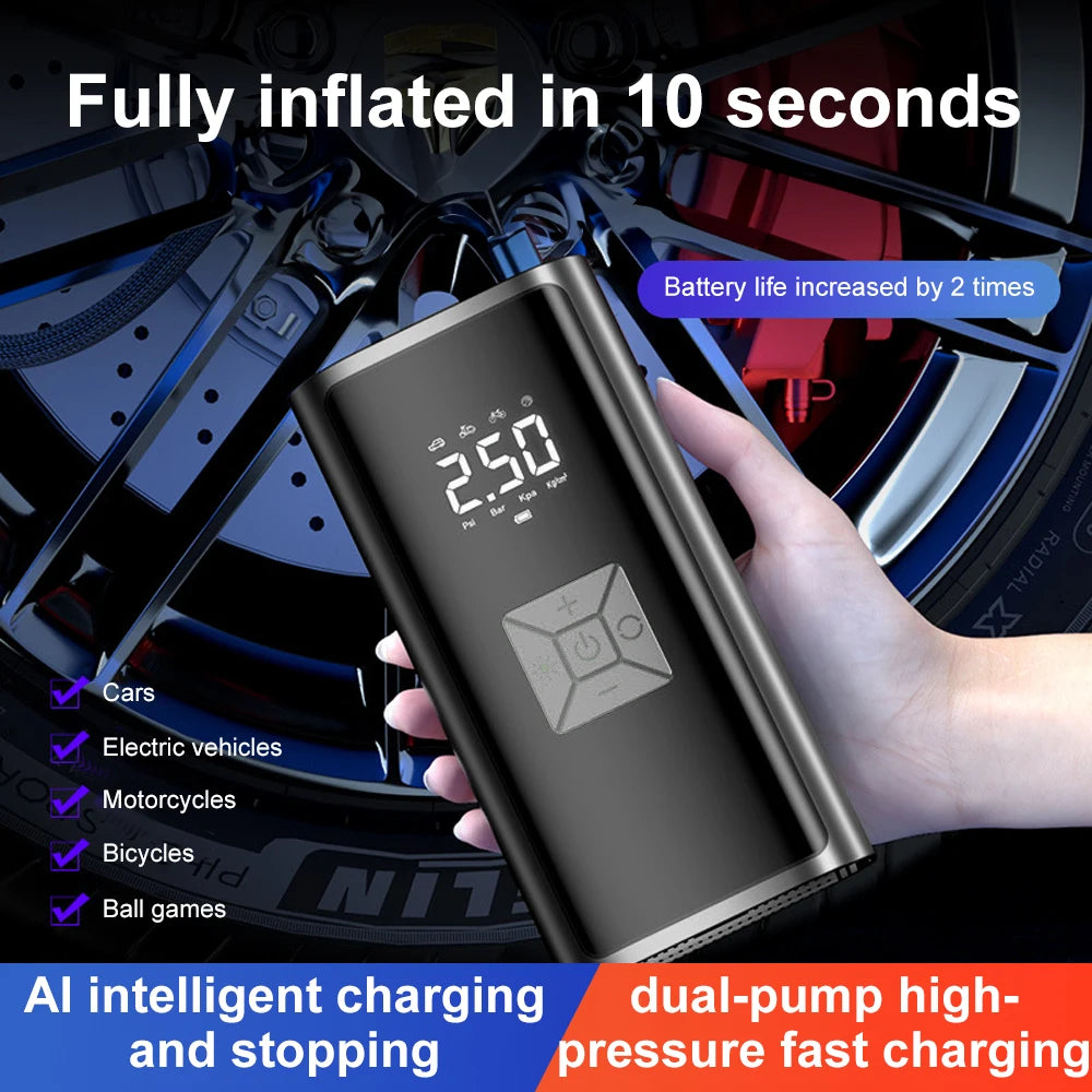 120W Car Air Compressor 150PSI 6000mAh Portable Electric Air Pump Car Tire Inflator For Motorcycle Bicycle Tire Air Filling Pump