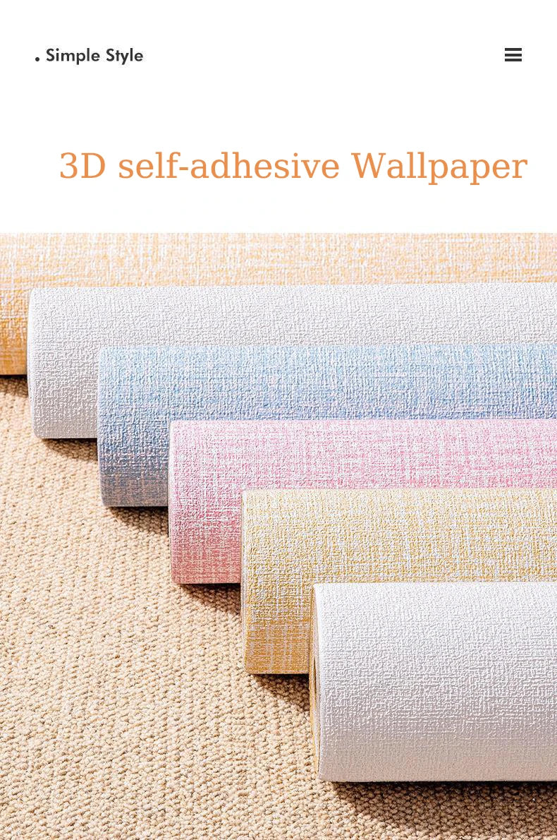 50cmX10m Linen 3D Foam Self-adhesive PVC Solid Color Thickened Waterproof Background Wall Renovation Wallpaper Wall Stickers