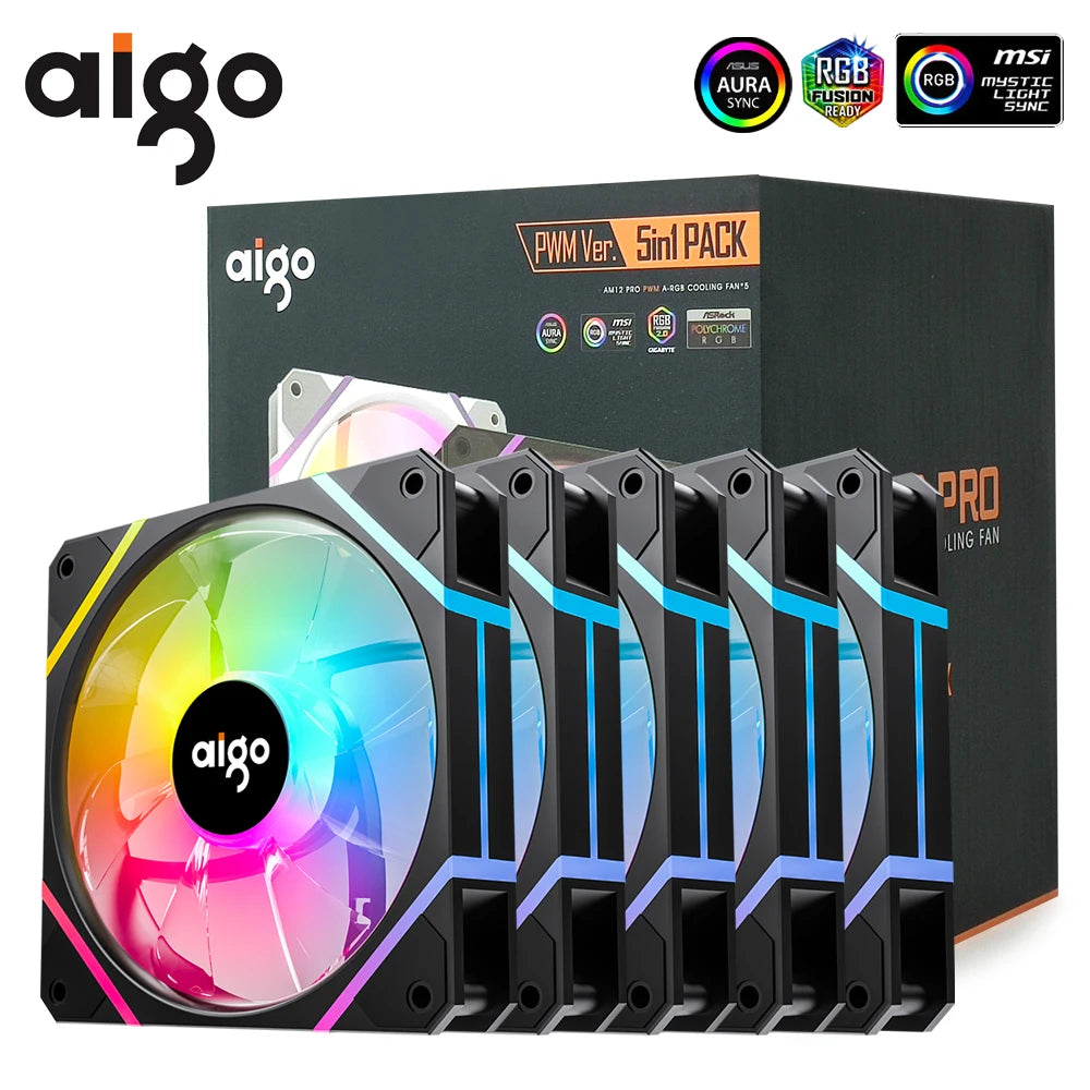 Aigo AM12PRO Rgb Fan Ventoinha PC 120mm Computer Case Fan Kit Water Cooler 4pin PWM CPU Cooling Fans 3pin5v argb 12cm Ventilador