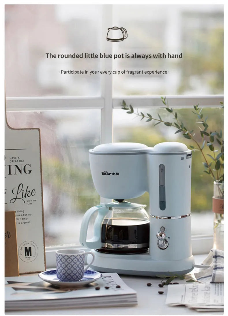 600ML American Coffee Maker Household Small Automatic Drip Mini Coffee Pot Flower Teapot Dual-Purpose Hot Drink 220V