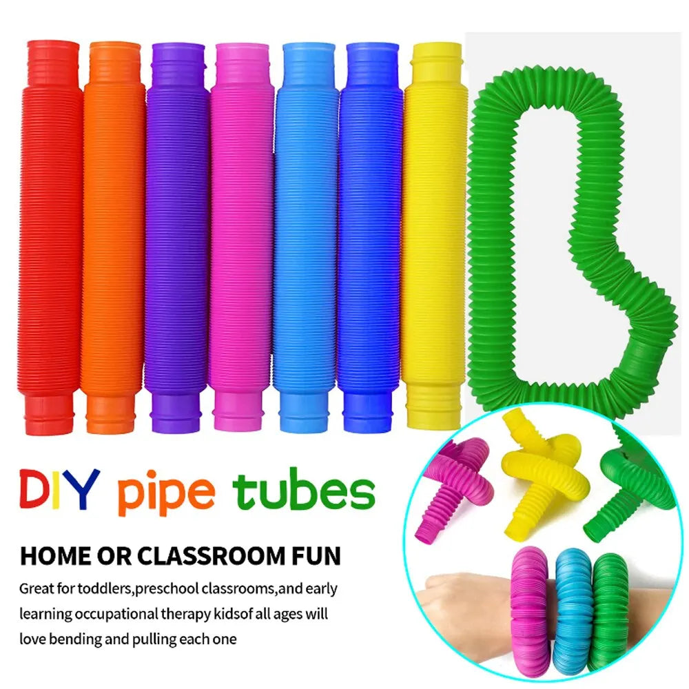 8PCS Colorful Telescopic Tube Pop Tube Stretching Tube Corrugated Tube Children Adult Stress Relief Toy Educational Folding Toys