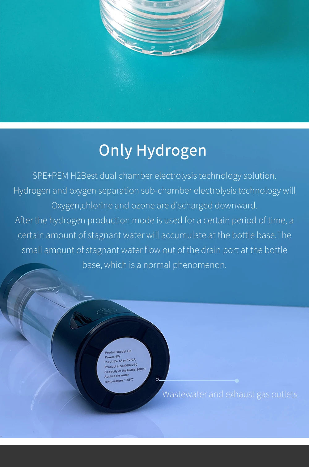 BlueVida New 8th Generation Nano Hydrogen Water Generator Bottle DuPont SPE/PEM Water Hydrogenator With H2 Inhaler-Touch Button