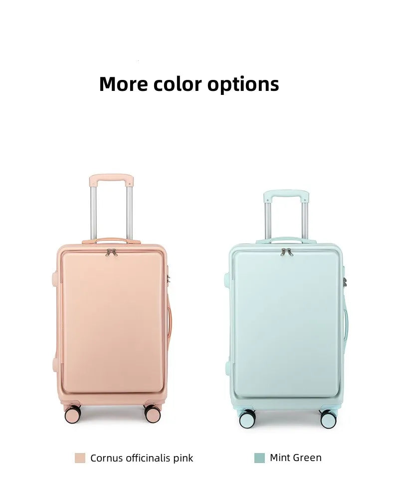 20 inch multifunctional front opening business luggage with swivel wheels and a pull rod