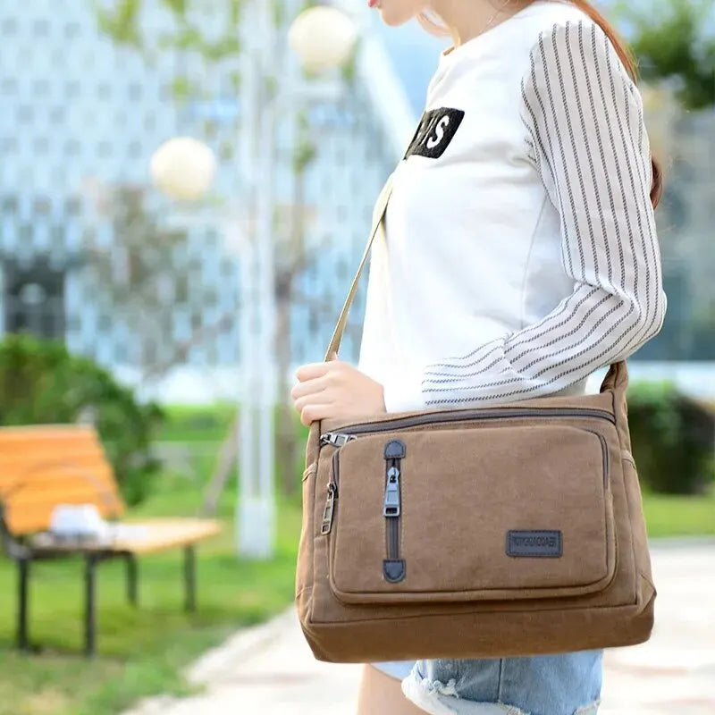 Canvas Shoulder Bag Bottle Men Women Casual Simple Fashion Retro Crossbody Cross Square Multi Layered