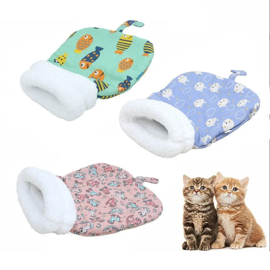 Cat Bed Cartoon Cat Sleeping Bag Thickened Soft Tunnel Cat Nest Comfortable Lamb Fleece Cat Cushion Autumn