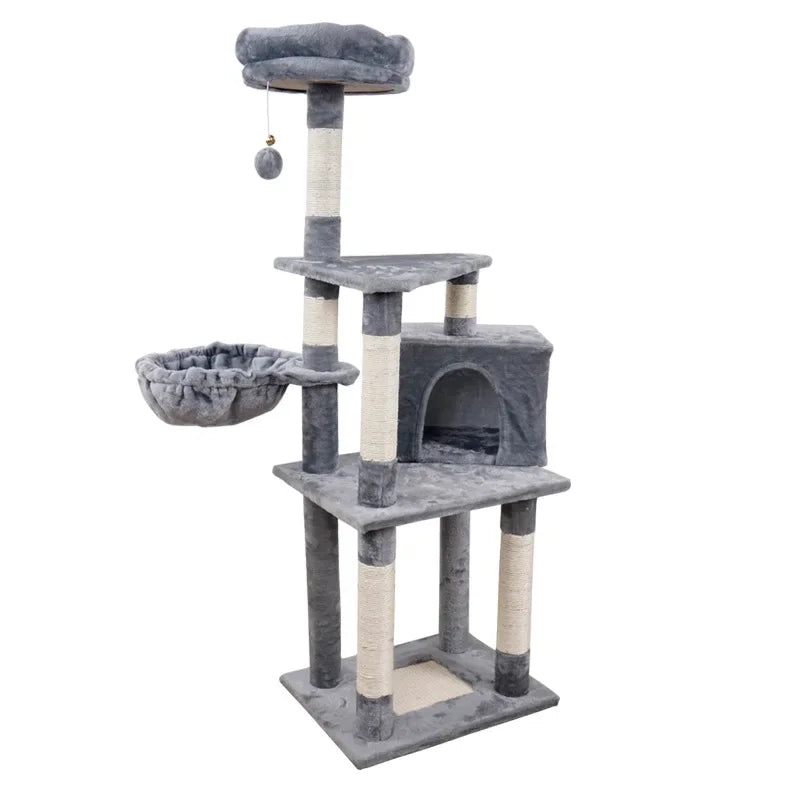 Cat Tower Hammock Cat Tree House Toy Bed Basket Big Condo Tunnel Home Ball Ceiling Ramp Outdoor Nest Swing Wooden Supplies Pet