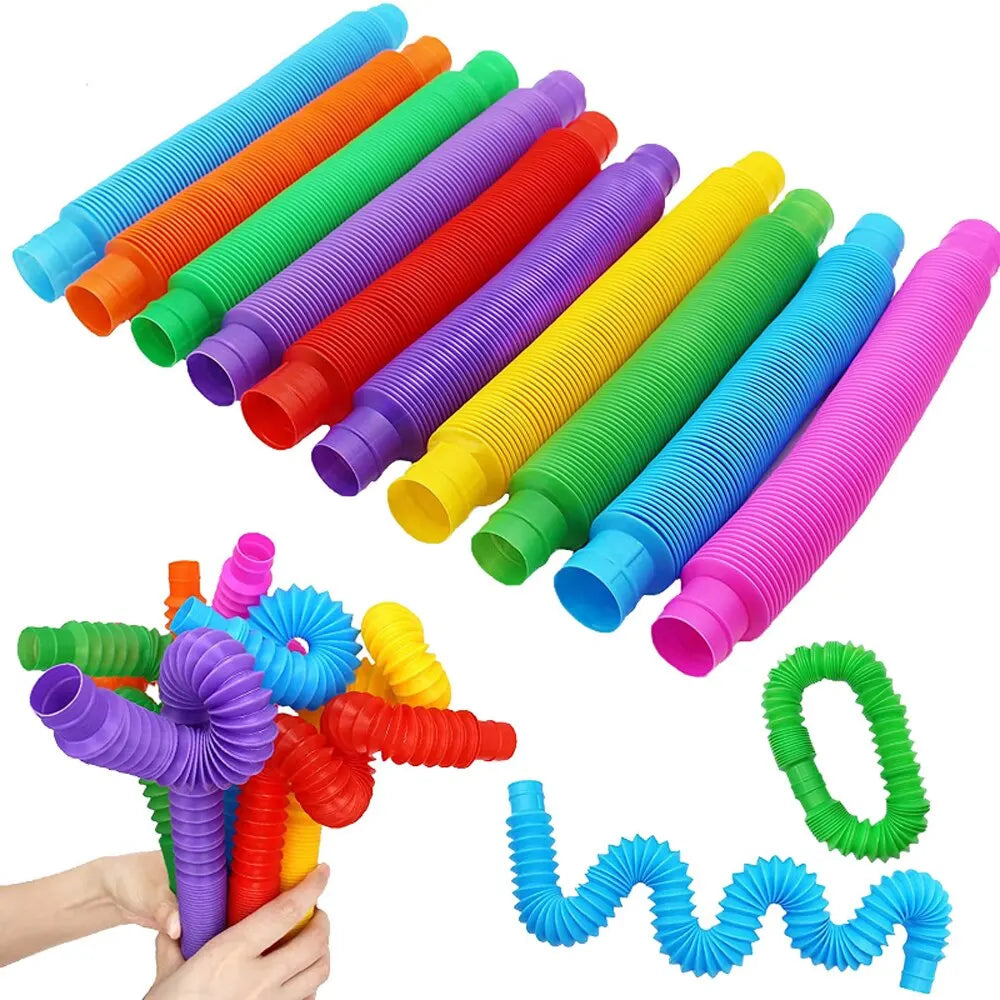 8PCS Colorful Telescopic Tube Pop Tube Stretching Tube Corrugated Tube Children Adult Stress Relief Toy Educational Folding Toys