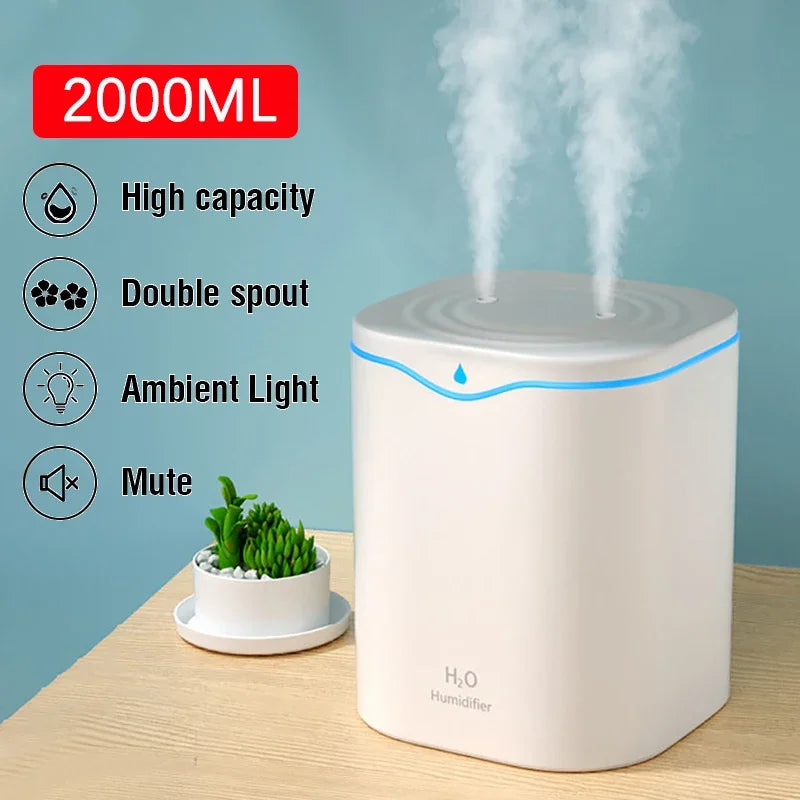 Air Humidifier Double Nozzle 2L Home Quiet Diffuser Color LED Ultrasonic Aromatherapy Difusor ml Cute humidifier Difusor Smell