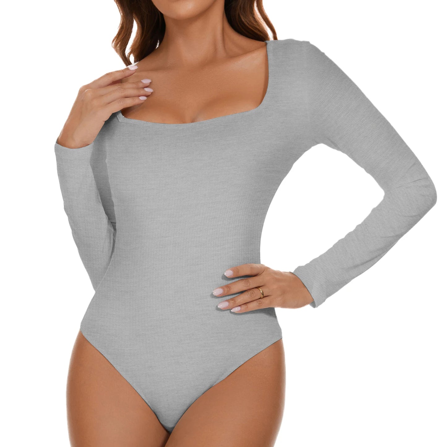 Autumn Square Neck Bodysuit Women's Long Sleeved Shapewear Tummy Control Body Shaper Lady Streetwear Female Warm Clothing Winter