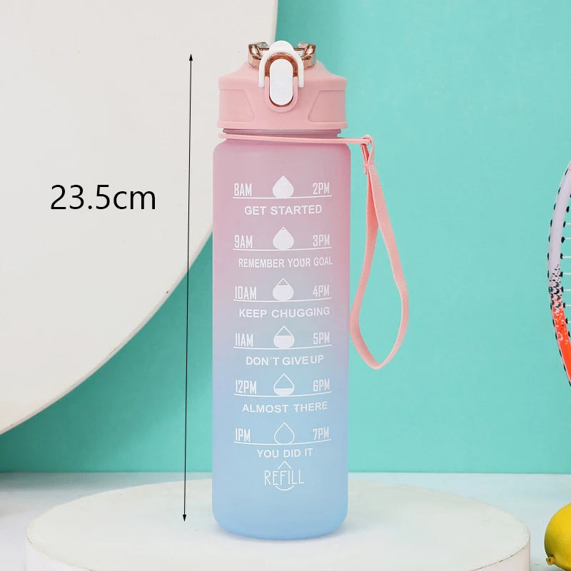 2L Outdoor Large Capacity Sport Water Bottle Creative Plastic Cup Bounce Cover Outdoor Leakproof Straw Cup with Time Marker